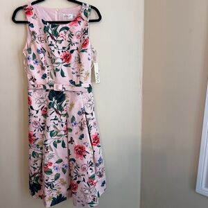 NWT Eliza J Pink Floral Dress with Belt Sz 8 Brand NEW!!!